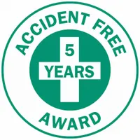 Hard Hat Label: Accident Free 5 Years Award, 2 in Dia, English, Non-Reflective, 4 Labels, Std, 4 PK (MPN 49551)