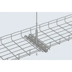 Steel ceiling support with galvanized finish, 16 inches wide, designed for use with wire mesh trays. Provides a secure hanging point for overhead cable management systems in industrial and commercial installations.
