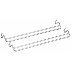 Steel stacking bracket with an 8 1/4 in overall length and silver finish. Designed for use with Hang and Stack bin type QMB535C. Used to securely stack bins vertically in industrial storage systems, organizing parts and materials in warehouses and manufacturing facilities.