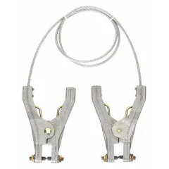This terminated bonding and grounding wire is 10 ft long with an uninsulated, bare carbon steel conductor. It is equipped with two hand clamps that have a 3/4 in opening span. Used to create a safe electrical path between equipment and earth, it is suitable for industrial grounding, bonding metal parts, and temporary grounding setups.