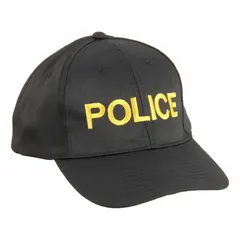 This brim hat is constructed from cotton twill in black with gold lettering. It is designed for uniformed personnel in security, law enforcement, or ceremonial roles.