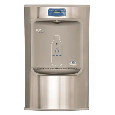 H2O TO GO Bottle Filler: On-Wall, Non-Refrigerated, Stainless Steel, Gray - On-Wall Bottle Fillers