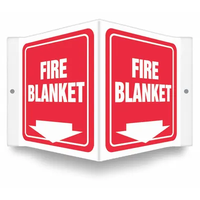 CONDOR Safety Sign: PETG, Mounting Holes Sign Mounting, 6 in x 8 1/2 in Nominal Sign Size - V-Shape Projection Fire Blanket Signs