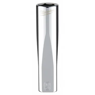 MILWAUKEE Deep Well Socket: Metric, 1/4 in Drive Size, 9 mm Socket Size, 6-Point - Anti-Roll Hand Sockets