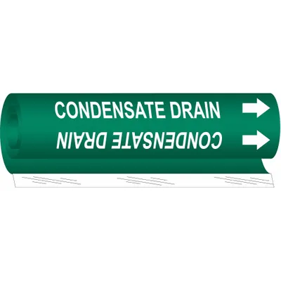BRADY Pipe Marker: Condensate Drain, Green, White, Fits 1/2 to 1 3/8 in Pipe O.D. - Condensate Drain Wrap-Around Pipe Markers