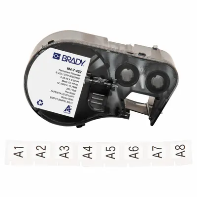 BRADY Combined Label and Ribbon Cartridge: 1/2 in x 1/2 in, 1/2 in, Polyester - Brady Precut Label Roll Cartridges