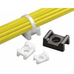 Screw mount cable tie base for use with miniature, intermediate, and standard cable ties. Features a #10 screw mounting hole and a slot height of 0.09 in. Natural color. Pack of 100.