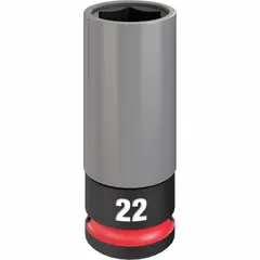 Metric 22 mm 6-point deep socket with non-marring drive for protecting wheel finishes. Black Phosphate finish. For removing and installing lug nuts on vehicles.