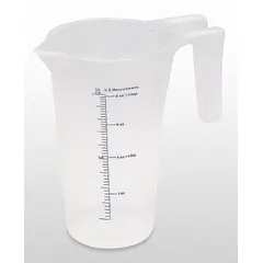 This translucent oil measuring container from FUNNEL KING has a 0.25 qt fluid capacity and a lip spout for controlled pouring. It includes graduation marks for accurate measurement and has an overall height of 4 3/4 in. Suitable for measuring and transferring oils and other fluids in maintenance and lubrication tasks.