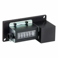 Pneumatic pulse counter with 6-digit display. Operates on compressed air up to 120 psi, counting up to 600 events per minute. 1/8 in NPT connection. Used in industrial automation for cycle counting, part counting, or event logging in pneumatic systems