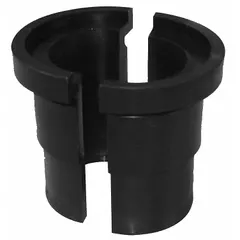 This bung adapter is made of polypropylene and fits 55-gallon drums. It is used to adapt the bung opening for filling, dispensing, or venting operations in industrial fluid handling.