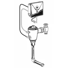 AMERICAN STANDARD Selectronic automatic flush valve for urinals with back spud location. Rated at 0.5 gallons per flush, it operates on battery or electric power. Suitable for commercial restroom applications requiring sensor-activated, touch-free flushing.