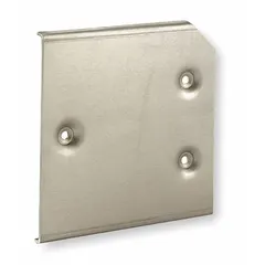 Aluminum back panel for interior mounting within electrical enclosures. Overall height 3.5 inches, overall width 3.4 inches. Used to support and organize electrical components in industrial and commercial installations.