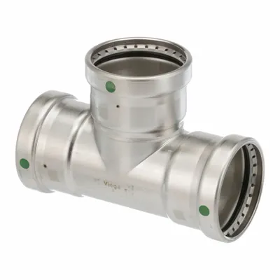 VIEGA PROPRESS Crimp Tee Fitting: 3 in CTS x 3 in CTS x 3 in CTS, Rubber - Potable Water Stainless Steel Press Fittings