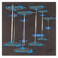 This 9-piece set of T-shaped hex keys features a chrome finish for corrosion resistance. The T-handle design provides increased torque and grip compared to standard L-keys. Suitable for tightening or loosening hex socket screws and bolts in maintenance, repair, and assembly tasks