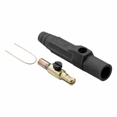 Male plug with crimp tube termination for single pole inline connections. Rated 600V AC/600V DC and 140 A. Black housing. Suitable for high-current industrial power connections in heavy equipment and distribution panels.