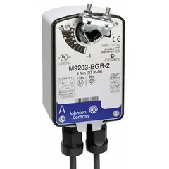 This proportional spring return actuator provides fail-safe damper control in HVAC systems. It operates on 24V AC with a 1.9W power rating and delivers a 0 to 10V DC output signal. The 95° stroke with CW/CCW rotation and 27 in-lb torque suit it for damper applications in plenum-rated spaces. Hardwired plenum rated cables ensure reliable installation.