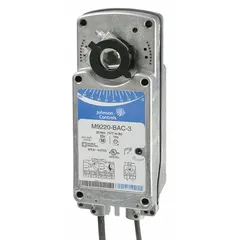 This proportional spring-return fail-safe damper actuator provides 177 in-lb torque for 90° stroke with CW/CCW rotation. It operates on 24V AC/DC, features a self-centering clamping shaft, hardwired connection, and includes an auxiliary switch. The NEMA 2/IP54 enclosure suits HVAC damper control in building automation systems.