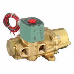 This 4-way/2-position solenoid valve from REDHAT features a 1/2 in pipe size and operates on 120V AC. The watertight design without a junction box is suitable for controlling the flow of air or neutral gases in pneumatic systems and industrial automation, enabling directional switching for double-acting actuators and cylinders.