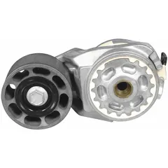 The DAYCO 89420 is a heavy-duty self-adjusting belt tensioner with a single pulley. It maintains proper tension in vehicle accessory belt drives, preventing slippage and wear. Suitable for demanding automotive and industrial engine applications where reliable belt system performance is required.