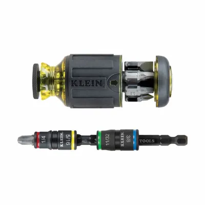 KLEIN TOOLS: Nut Driver/Phillips/Slotted/Square Tip, 7 in Overall Lg, Ball Bearing - Combination Multi-Bit Screw & Nut Drivers