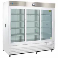 This upright chromatography refrigerator provides 69 cu ft of storage capacity with a sliding glass door for easy access. It maintains a temperature range of 1°C to 10°C, suitable for storing temperature-sensitive biological samples, reagents, and chromatography media. The unit uses R-290 refrigerant and includes a temperature alarm to alert users of deviations. Finished in white