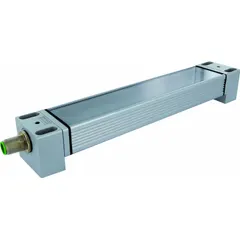 Rectangular LED machine tool light with IP67 protection, 585 mm length, and 5500K color temperature. Operates on 24VDC and connects via a 4-pin M8 male connector without leads. Suitable for illuminating work areas in industrial machinery such as CNC machines, lathes, and mills.