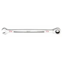 This SAE 12-point ratcheting combination wrench has a 9/32 in head size and is made of chrome vanadium steel with a chrome finish. The ratcheting box end allows fastener tightening or loosening without repositioning the tool, suitable for maintenance and repair tasks in confined spaces.