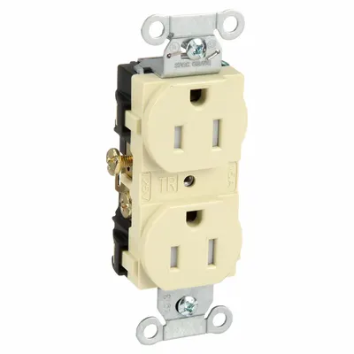 HUBBELL CR15ITR Duplex Receptacle, 5-15, Ivory, 125V AC, 15A, 2-Pole/3-Wire - General Purpose Receptacles