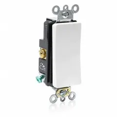 Single-pole maintained rocker switch for controlling lighting or other electrical loads from one location. Rated 20 A at 120/277V AC, non-illuminated, with a white finish. Suitable for standard wall-mount installations in commercial and industrial settings.