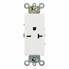 General purpose single receptacle rated 20A at 250V AC with NEMA 6-20 configuration, 2-pole/3-wire grounding. White thermoplastic face. For commercial and industrial applications requiring a 250V, 20A connection.