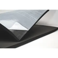 This 1/2 in thick, 3 ft x 4 ft Buna-N rubber/PVC insulation sheet has an R-Value of 2 and a black finish. It features a self-adhesive backing for direct application and is plenum rated for use in air-handling spaces. Suitable for thermal insulation on pipes, ducts, and equipment in HVAC and plumbing systems.