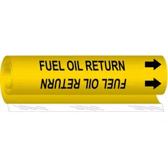 Yellow and black wrap-around pipe marker for fuel oil return lines. Fits pipe outer diameters from 2 1/2 to 7 7/8 inches. Single marker included.