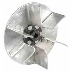Replacement aluminum impeller for Dayton wood dust collectors. Moves air and debris through the collection system to maintain airflow and filtration in woodworking and industrial dust-control applications.