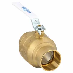 This 2-inch brass ball valve features a full port ball port and straight body configuration with sweat x sweat connections. The locking lever handle provides secure flow control. Suitable for use in plumbing and HVAC systems requiring manual shutoff.