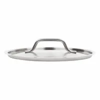 This stainless steel cover has an 8-inch top diameter and a welded stainless steel handle. The natural silver finish resists corrosion in commercial kitchen environments. NSF certification confirms compliance with foodservice sanitation standards. Suitable for covering pots, pans, and food storage containers
