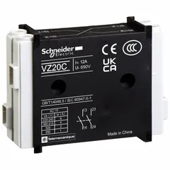 Auxiliary contact block for use with Tesys Vario Series contactors and starters. Includes one normally open and one normally closed contact for control circuit switching. Rated 10 A at 690V AC. Suitable for adding auxiliary contacts in motor control applications.
