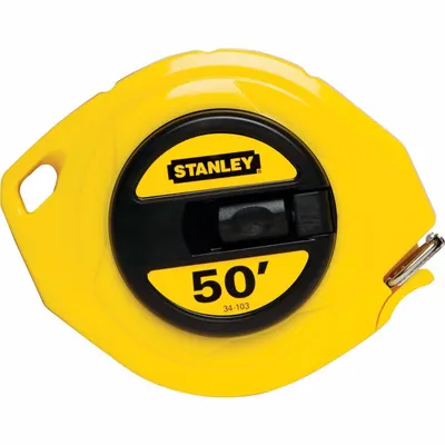 STANLEY Long Tape Measure: Manual, 34-103, SAE, 50 ft, 1/8 in, Plastic - Closed-Reel Long Tape Measures