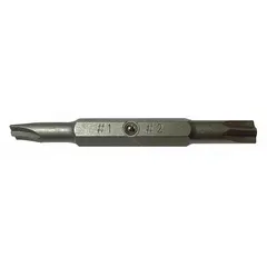 This double-ended driver bit is designed for hand-driven fastening tasks. It features a 1/4 in hex shank and is made of steel. The double-ended construction provides two usable tips, suitable for general assembly, maintenance, and repair applications.