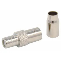 Female BNC connector with silver nickel-plated finish. Crimp-on, 2-piece design for secure termination of coaxial cables. Suitable for plenum-rated spaces such as air-handling ducts or drop ceilings. Supplied in a 10-pack.