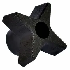 This 4-arm knob features a threaded through-hole for direct mounting on studs or bolts. The plastic body with steel/zinc insert provides a secure grip for manual adjustment and clamping in machinery, jigs, and fixtures.