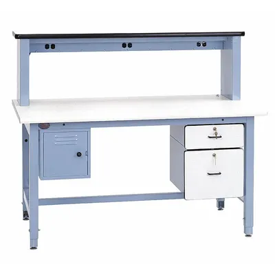 PRO-LINE Workbench with Riser: Adj Ht, Laminate, 60 in x 30 in, 5,000 lb Overall Load Capacity - Workstations with Power & Storage