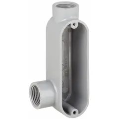 Aluminum LL 90° elbow conduit outlet body with 3/4 in trade size and 7.3 cu in capacity. Threaded hub for use with IMC. Powder coated finish. Provides a pull point or access for wire pulling in conduit systems requiring a 90-degree turn.