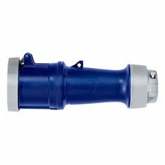 This LEVITON pin and sleeve connector is rated for 250V AC, 100 A, three-phase, 3-pole, 4-wire with IEC grounding. Designed for washdown environments, it is suitable for industrial applications requiring reliable power connections in wet or sanitary conditions.