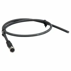 Single-ended cordset with an M8 female straight connector on one end and bare wire on the other. Features 4 pins, 1 m cable length, 0.25 sq mm wire size, black PUR jacket, and IP67 rating. Designed for sensor and actuator connections in industrial automation and robotics, suitable for twisting applications.
