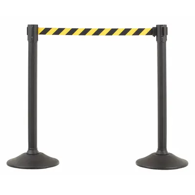 US WEIGHT Barrier Post with Belt: 38 1/2 in Post Ht, 6 1/2 ft Belt Lg, Black/Yellow - Retractable Belt Barrier Systems