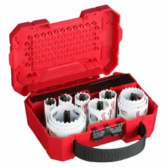 This 15-piece hole saw kit features bi-metal construction with 3 teeth per inch for cutting through wood, metal, and plastic. Maximum cutting depth is 1-5/8 inches. Suitable for creating clean holes in multi-material applications such as electrical, plumbing, and HVAC installations.