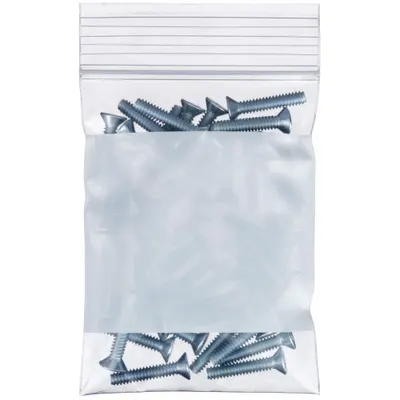 OEM White Block Reclosable Poly Bag, 2 in x 3 in, 4 mil, LDPE, Flat Pack, 1,000 PK - White Block Reclosable Poly Bags