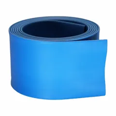 Blue heat shrink tubing with 1 in inner diameter before shrinking and 0.5 in after shrinking, supplied in a 4 ft length. Used for insulating, protecting, and color-coding electrical wires and cables in general industrial, automotive, and marine applications.