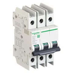 This 20 A, D-Curve, 3-pole miniature circuit breaker is UL489 listed for DIN rail mounting. It provides overcurrent protection for branch circuits in industrial and commercial panels, with a 14kA interrupting rating at 120/240V AC. The screw clamp terminals facilitate secure wiring connections.